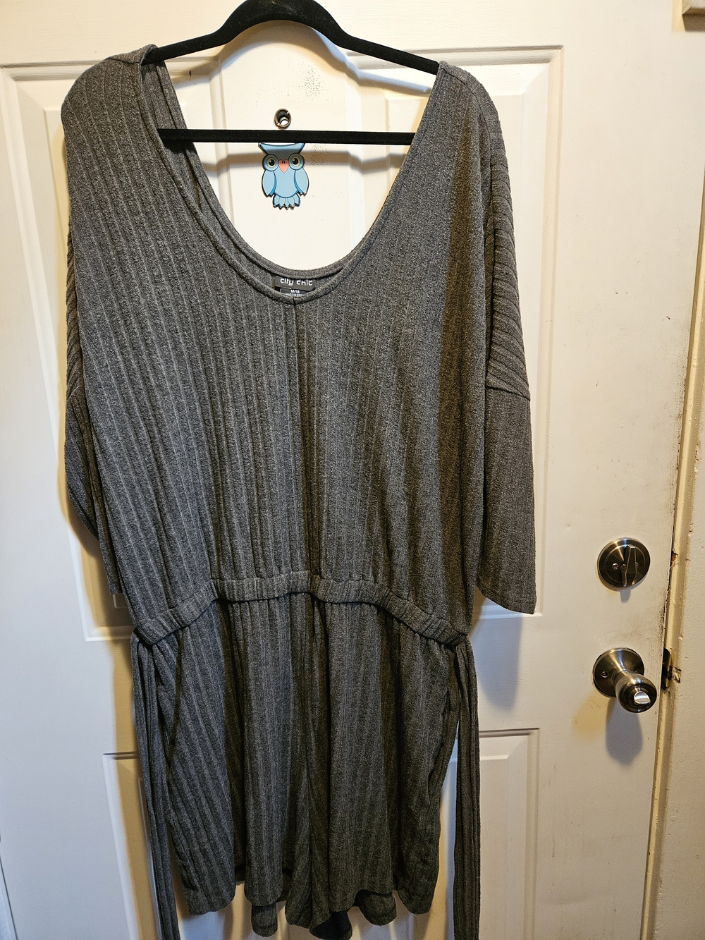 City Chic Cozy Ribbed Gray Romper